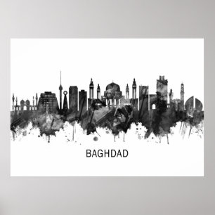 Poster Bagdade Iraque Skyline BW