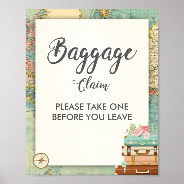 Poster Baggage Claim Sign Travel shower Miss to Mrs Favor (Frente)