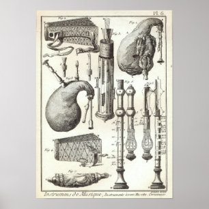 Poster Bagpipes da antiguidade 1769 & instrumentos de