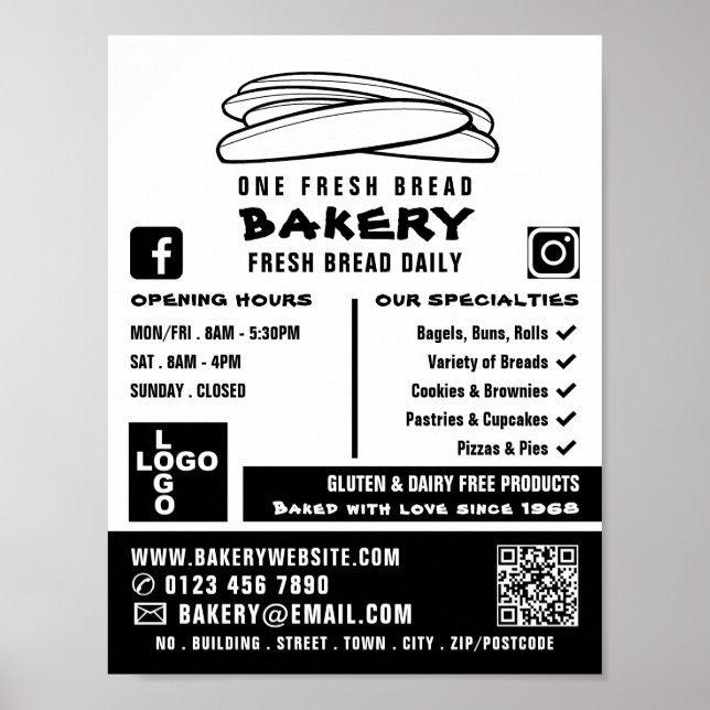 Poster Baguetes Frescos, Bakers, Bakery Store Adverte (Frente)