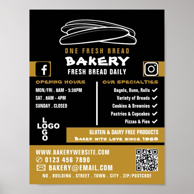 Poster Baguetes Frescos, Bakers, Bakery Store Adverte (Frente)