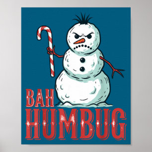 Poster Bah Humbug Chapéu do Papai Noel Boneco de Neve Irr