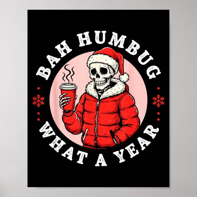 Poster Bah Humbug Skull Hat Santa's Candy Christmas Pajam (Frente)