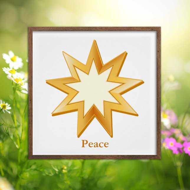 Pôster Baha'i Peace (Peace. Nine pointed star, symbol of the Baha’i faith in gold. )