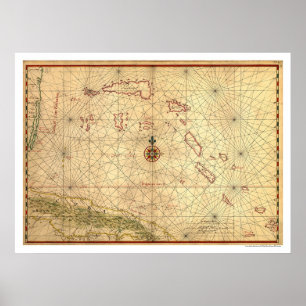 Poster Bahamas & mapa 1650 de Cuba