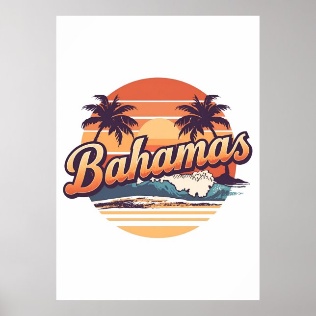 Poster Bahamas Retro Sunset Palm Trees Design (Frente)