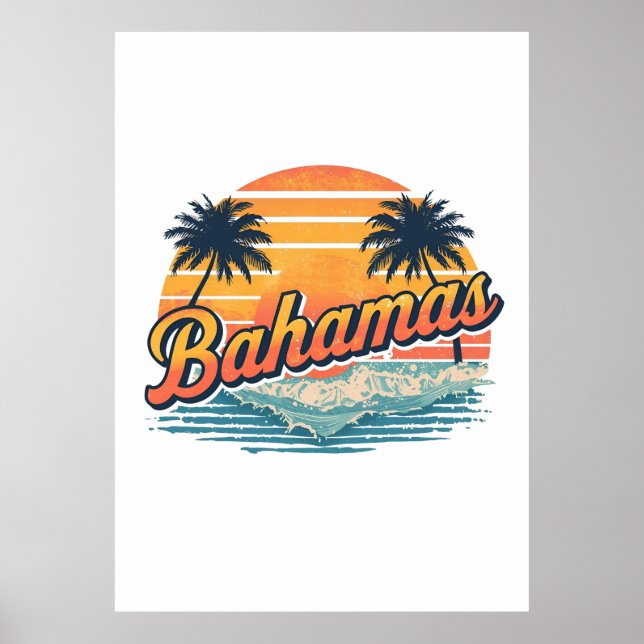Poster Bahamas Retro Sunset Palm Trees Design (Frente)