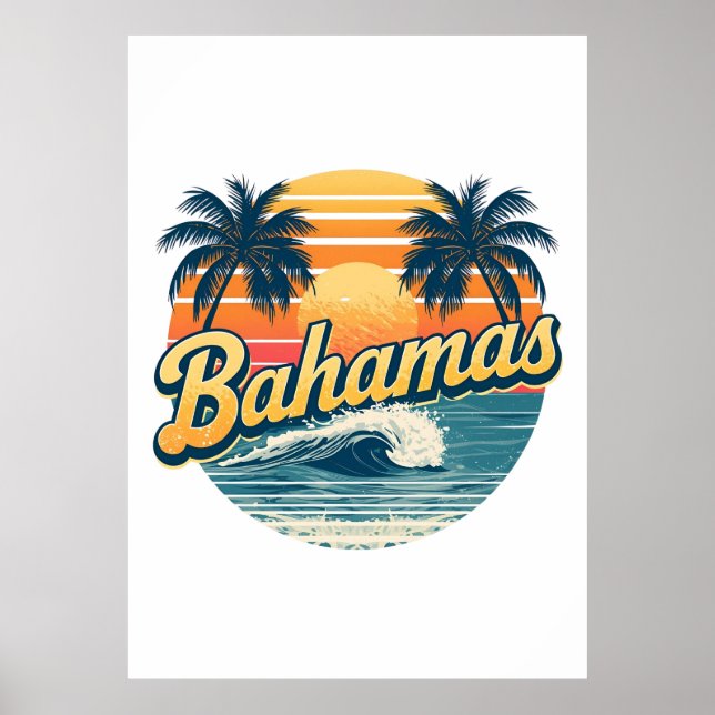 Poster Bahamas Retro Sunset Palm Trees Design (Frente)
