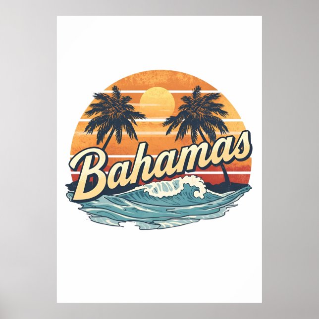 Poster Bahamas Retro Sunset Palm Trees Design (Frente)
