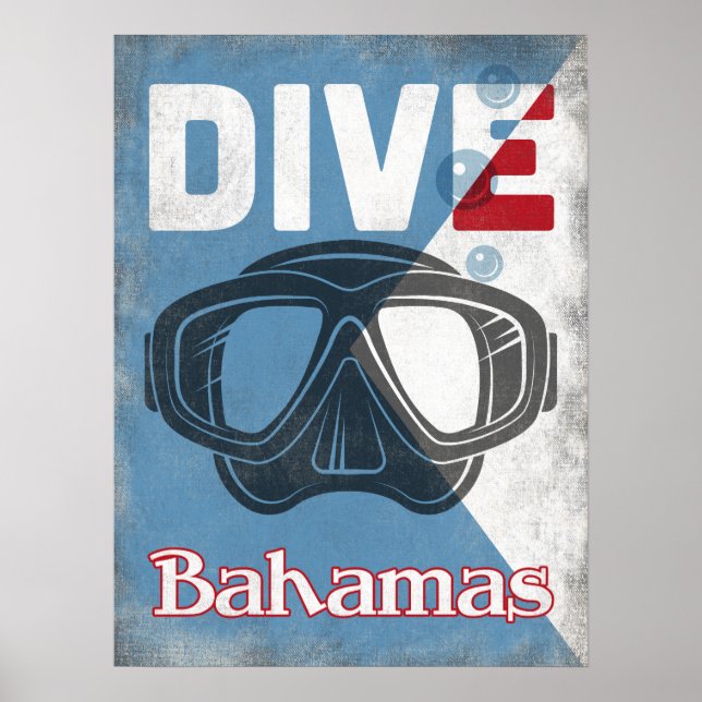 Poster Bahamas Vintage Scuba Merging Máscara (Frente)