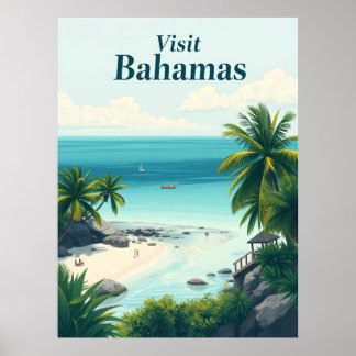 Poster Bahamas Vintage Travel Illustration