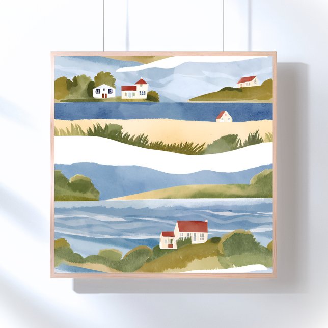 Poster Baía de Cape Cod | Aquarela Costeira da Orla Oceân (Criador carregado)