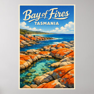 Poster Baía de Fires Tasmânia - Viagem Antiga