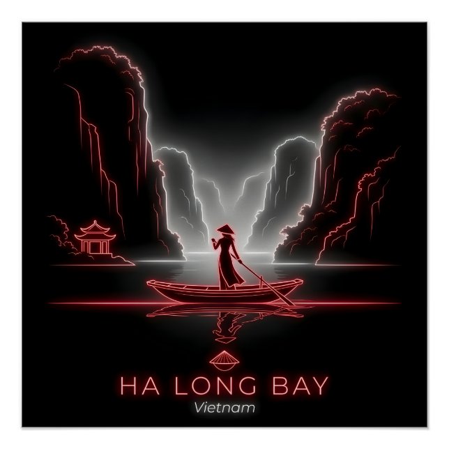 Pôster Baía de Ha Long - Barco Sampan da Mulher Vietnamit (Frente)