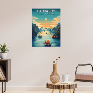 Poster Baía de Ha Long – Cartaz de Viagem Antigo do Vietn