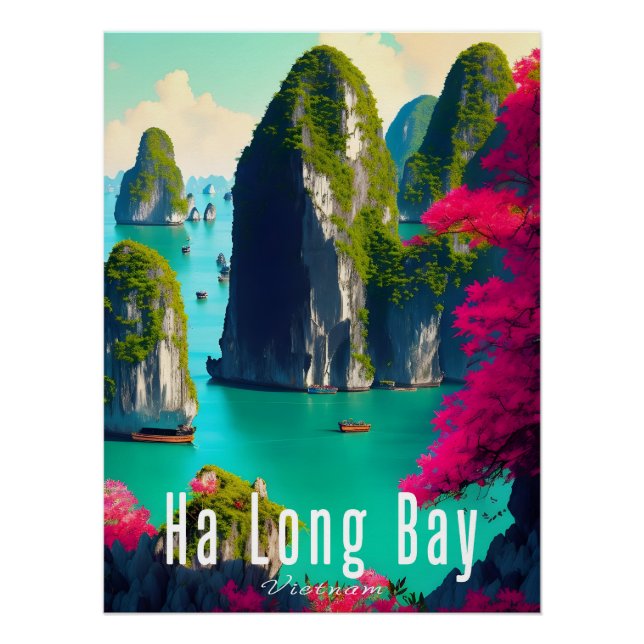 Pôster Baía de Ha Long Vietnã Cartaz de Viagem (Frente)