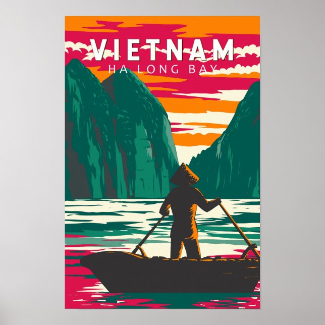 Poster Baía de Ha Long Vietnã Vendedor de Barco Viagem Ar (Frente)