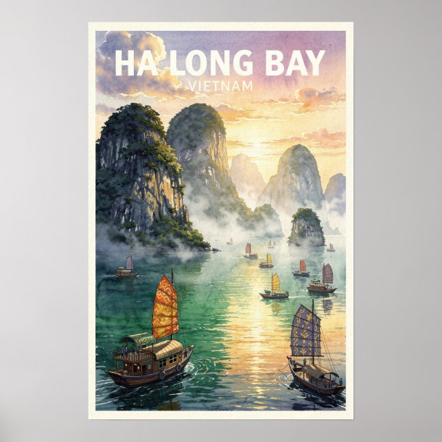 Poster Baía de Ha Long Vietnã Viagem Vintage (Frente)
