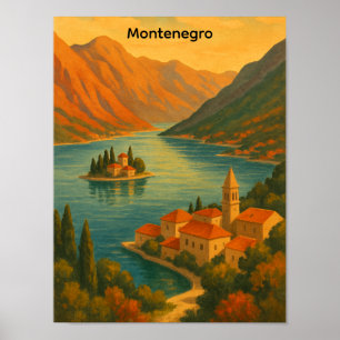 Poster Baía de Kotor Montenegro Paisagem de Viagem Vintag