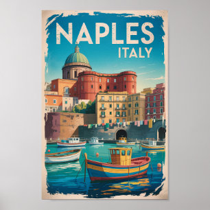 Poster Baía de Nápoles Itália Ilustração Arte de Viagem V