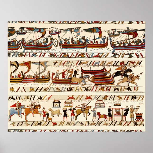 POSTER BAIEUX TAPESTRY 1066, KNIGHTS NORMANOS, NAVIOS VIK (Frente)
