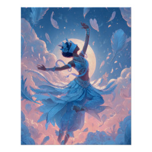 Pôster Bailarina ao Luar Dança Celestial Fantasia Arte
