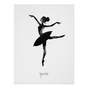 Pôster Bailarina aquarela elegante charcoal chic