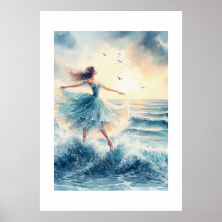 Poster Bailarina Dançando no Oceano