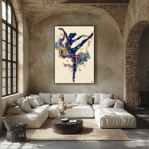 Poster Bailarina de Tinta Fluida – Dança Abstrata Azul e