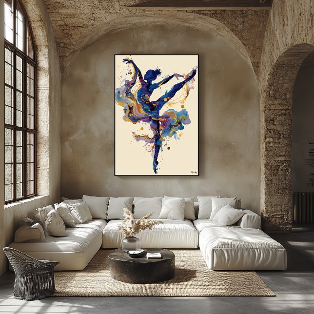 Poster Bailarina de Tinta Fluida – Dança Abstrata Azul e  (Criador carregado)