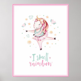 Poster bailarina de unicórnio fofo cor de rosa infantil