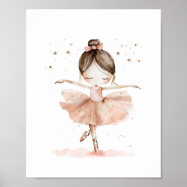 Poster Bailarina Fofa Estrelas Dança Balé Aquarela (Frente)