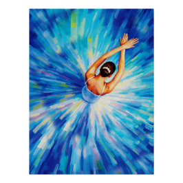 Pôster Bailarina Graciosa em Vórtice Azul Cósmico Pop Art