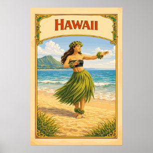 Poster Bailarina Havaiana Vintage