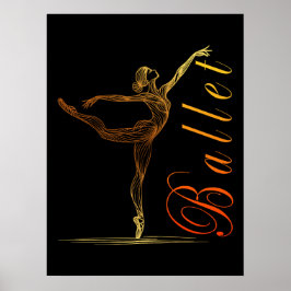 Poster Bailarina Linha Áurea Arte em Pose Graciosa de Bal