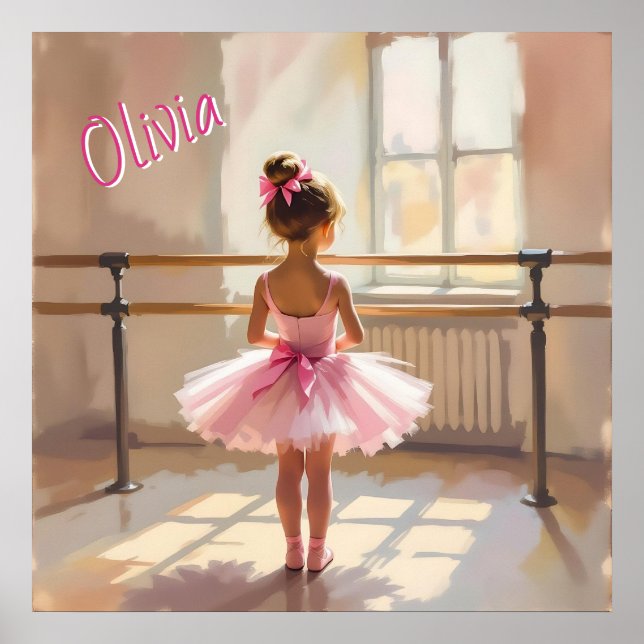 Poster Bailarina Personalizada com tema de Ballet em Rosa (Frente)