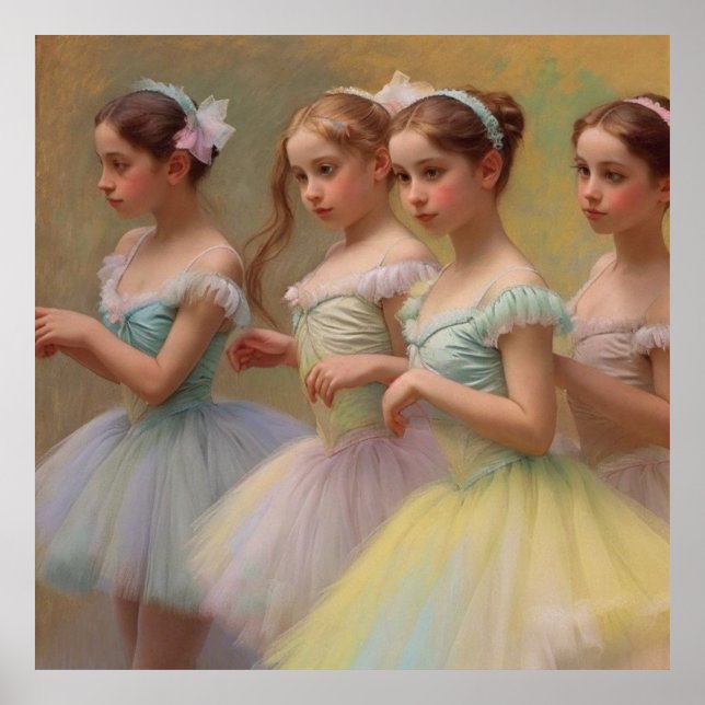 Poster Bailarinas en el estilo de Degas en tonos suaves (Frente)