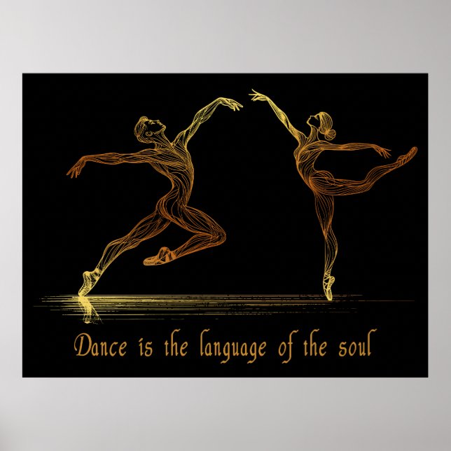Poster Bailarinas graciosas em Arte Linear dourada elegan (Frente)