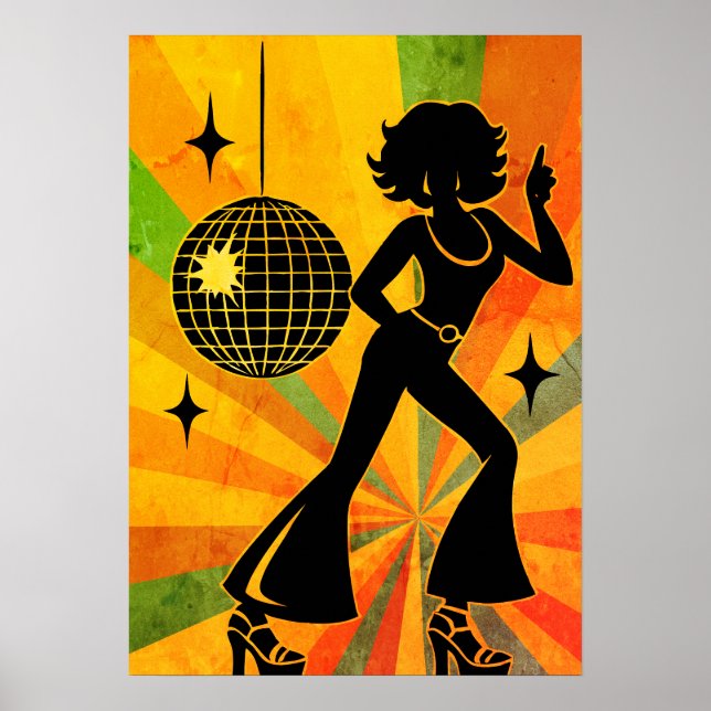 Poster Bailarino Disco dos Anos 70 Retro (Frente)