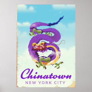 Poster Bairro Chinês cartaz antigo cidade de Nova York