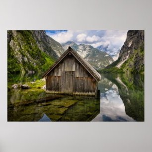 Poster Bairro no lago de Obersee nos Alpes na Alemanha