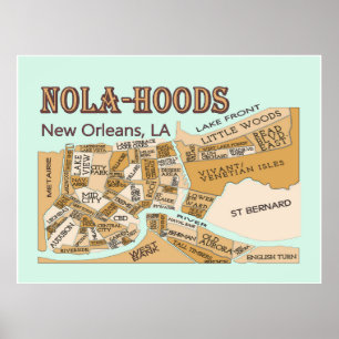 Pôster Bairros de Nova Orleans, NOLA-HOODS