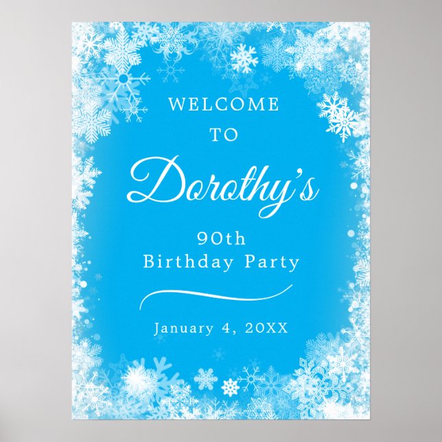 Poster Baixável 90 Birthday Snowflake Blue Welcome (Frente)