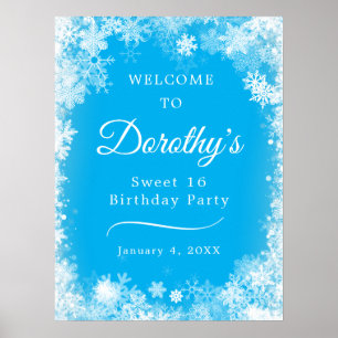 Poster Baixável, Doce Floco de Neve de 16 Festas Azul Bem