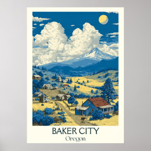 Poster Baker City Oregon Vintage Mountain Town Viagem Art