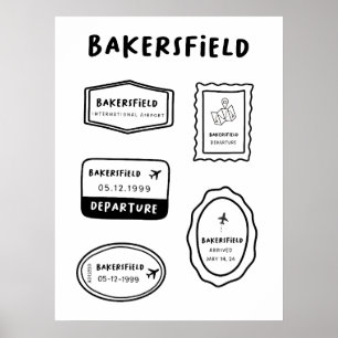 Poster Bakersfield - Coleção de Carimbos de Viagem Mini