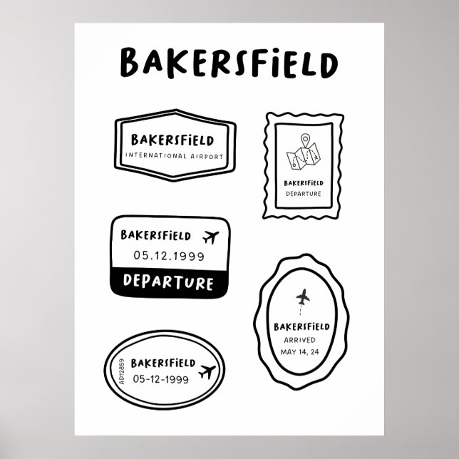 Poster Bakersfield - Coleção de Carimbos de Viagem | Mini (Frente)