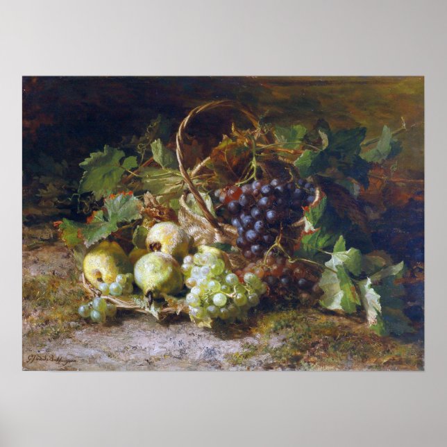 Poster Bakhuyzen - Natureza-Morta de Frutas Com Uvas e Pe (Frente)