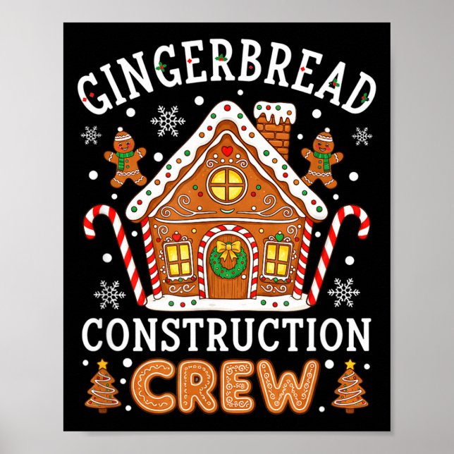 Poster Baking Gingerbread House Construction Crew Christm (Frente)