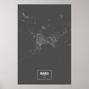 Poster Baku, Azerbaijan (branco no preto)